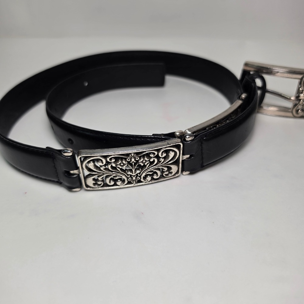 Fossil Black Leather Concho Belt Silver Metal Link Western Boho BT7859 M 35